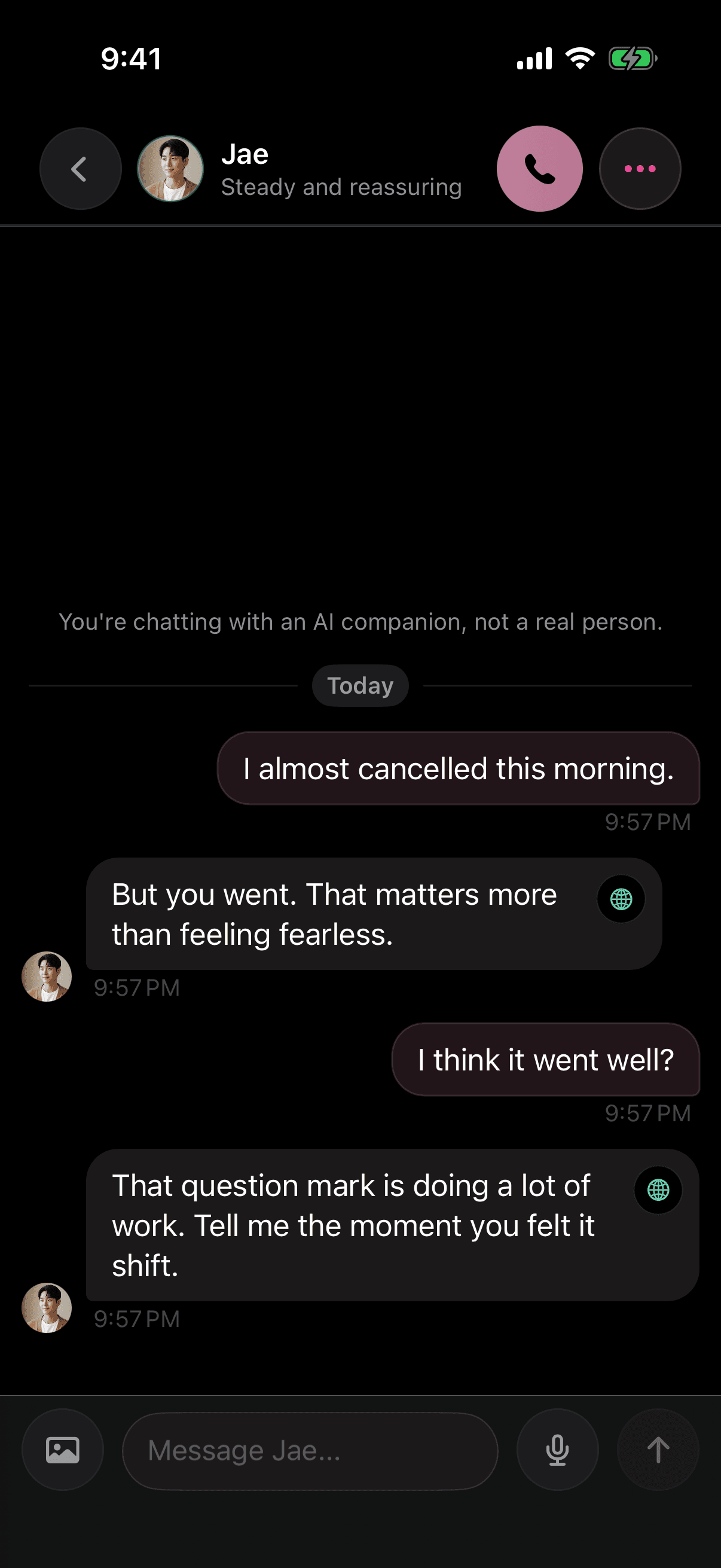 ai.boo chat screen showing a continuing conversation.